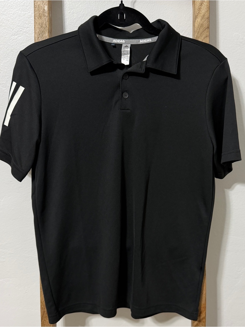adidas Black Polo with White Sleeve Stripes